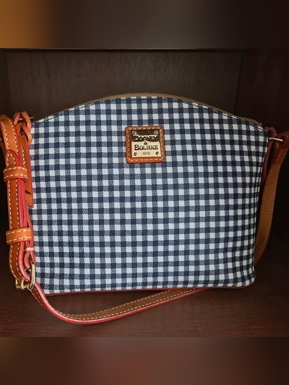 Dooney & Bourke Suki  Navy and White Gingham Shoulder Bag